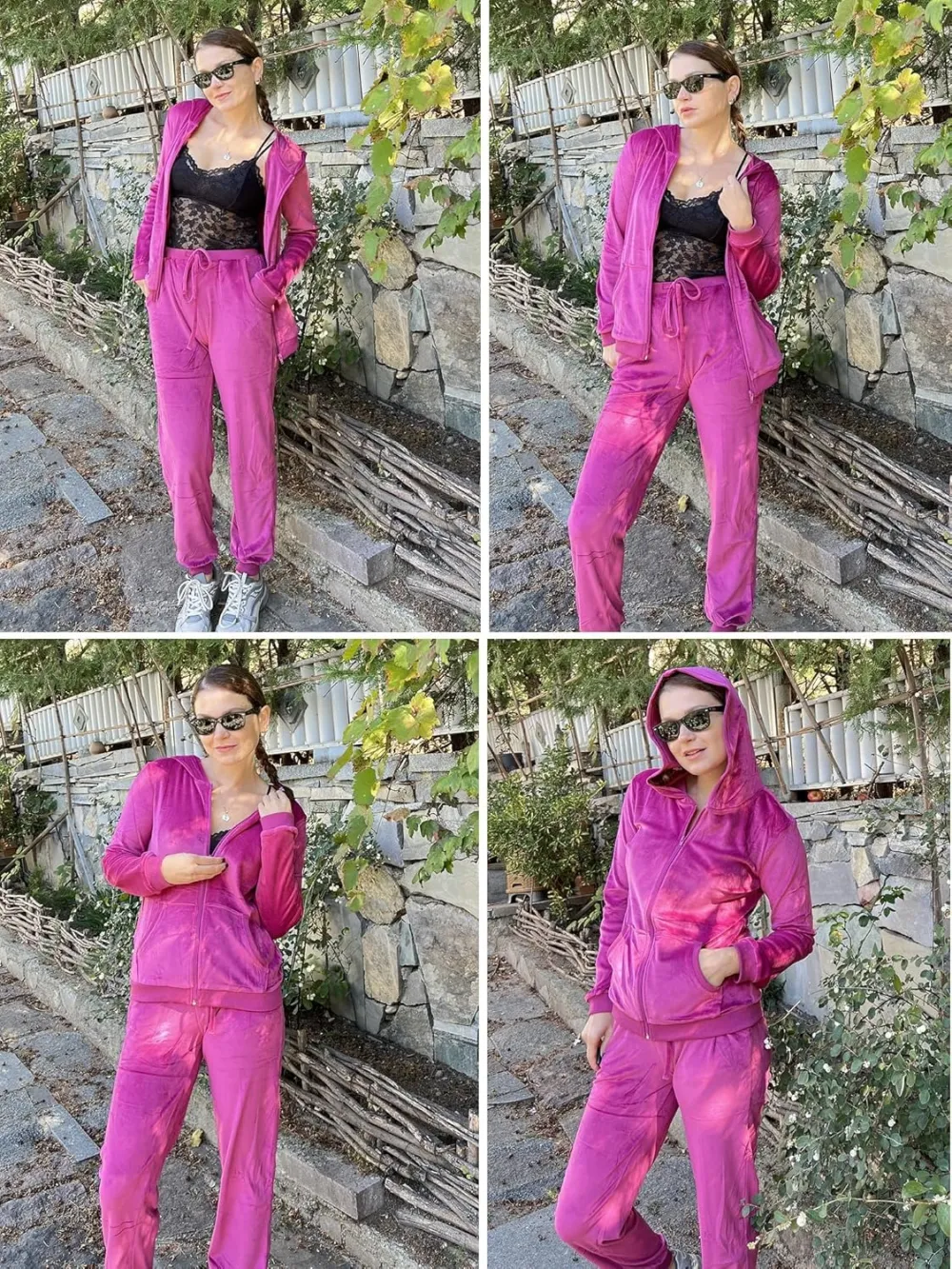 Women's Casual Velour Tracksuit Set Full Zipper Hoodie