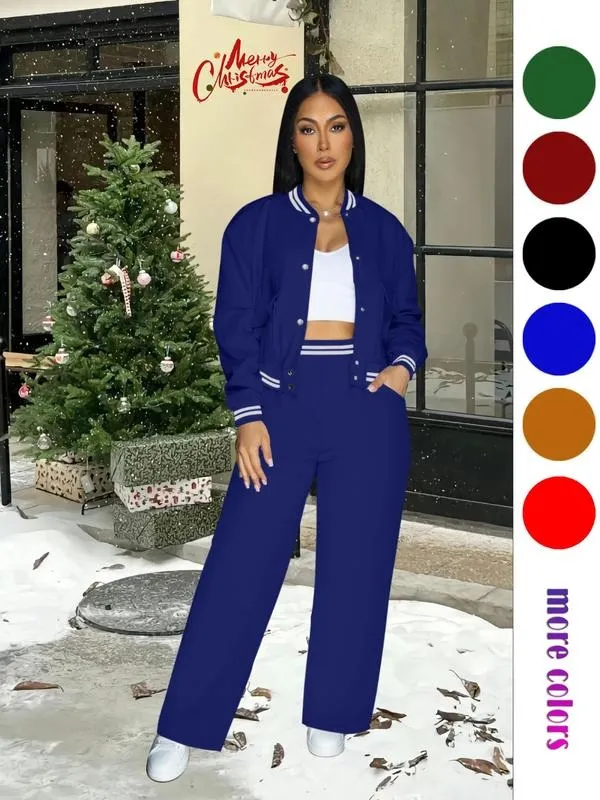 Women's Casual Baseball Jacket, Solid Color Sports Wear, Pocket Sportswear