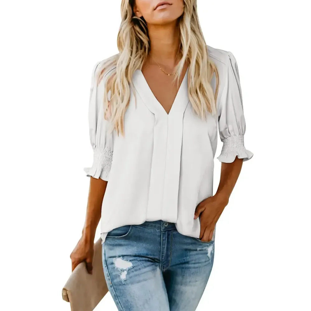 Womens Graphic Solid V Neck T Shirts Tops Casual Ruffle Short Sleeve Blouses Boho Floral