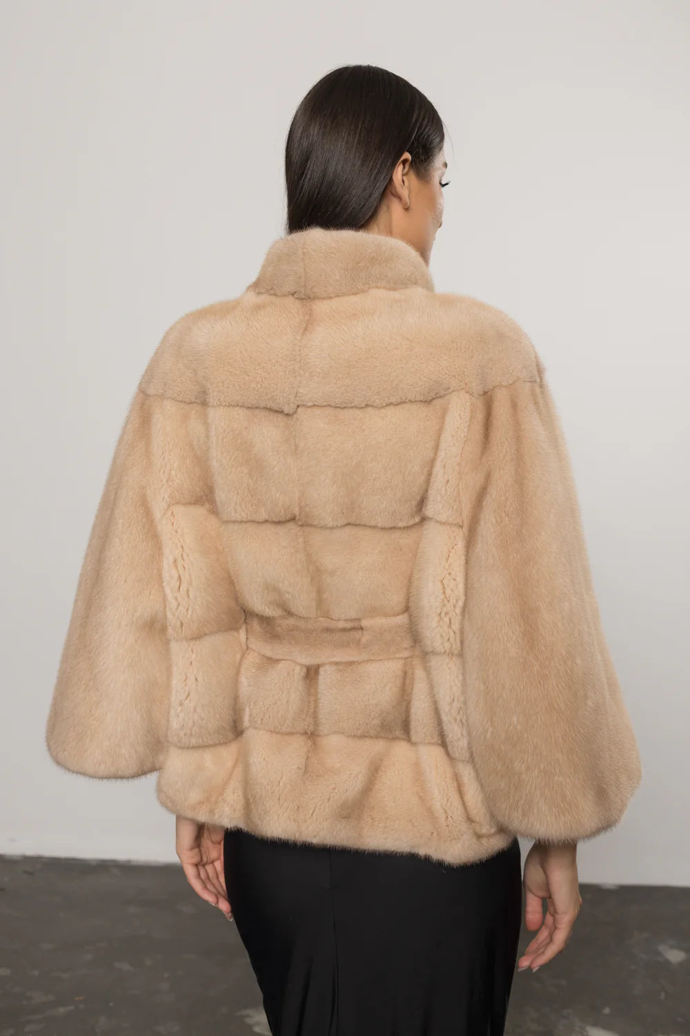 Haină din Blană Naturală de Vizon, cu Cordon, Femei, Pearl 405