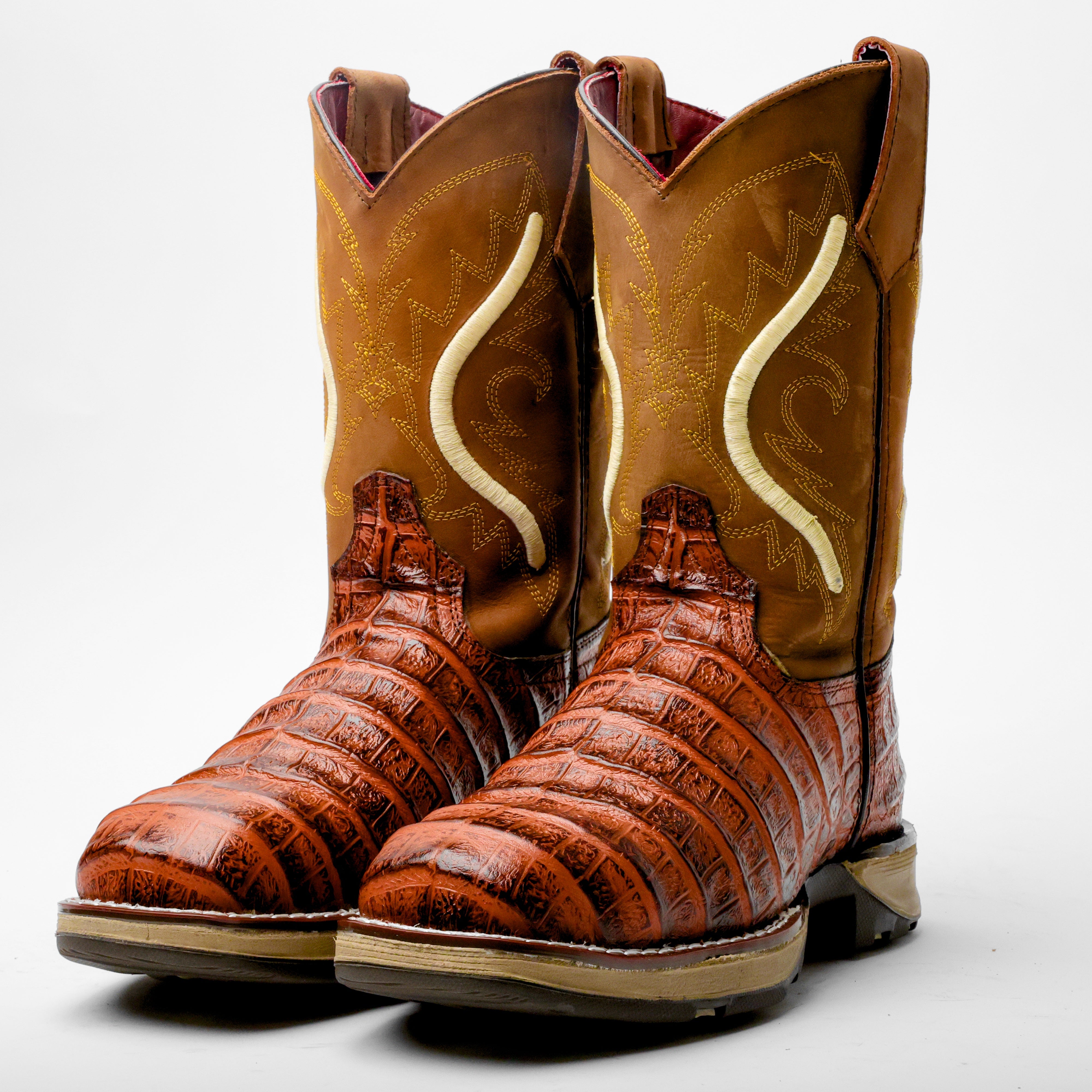 Cognac Caiman Belly Leather Boots With 3D Lightweight Sole - Composite Toe