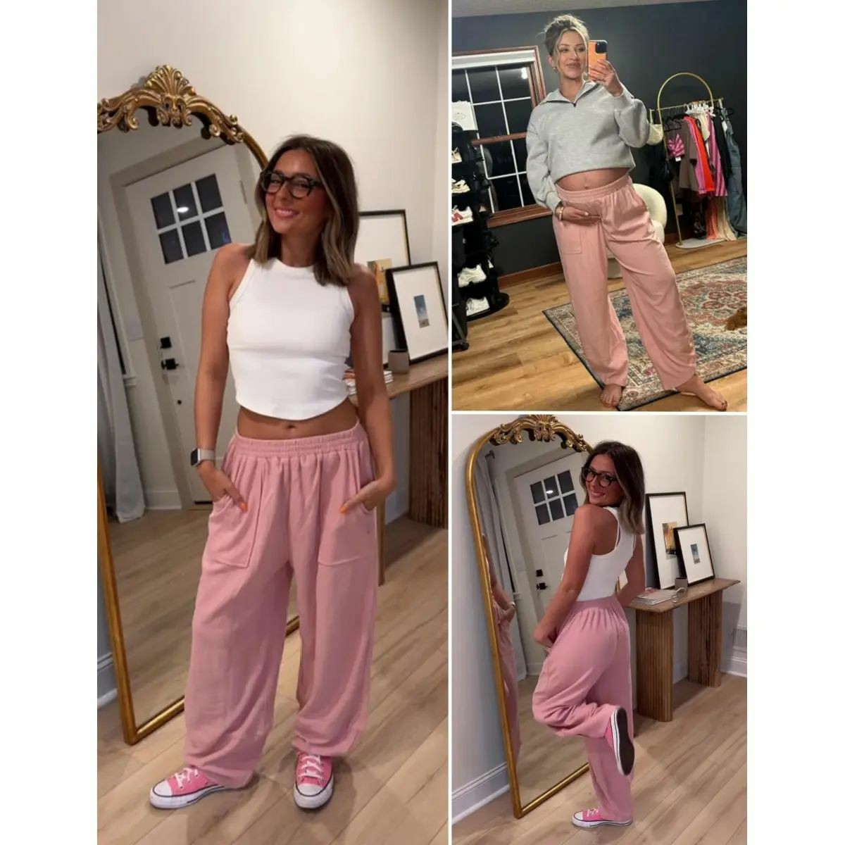 Women's Baggy Wideleg Pants Casual Elastic Waisted Palazzo Harem Pants with Pockets