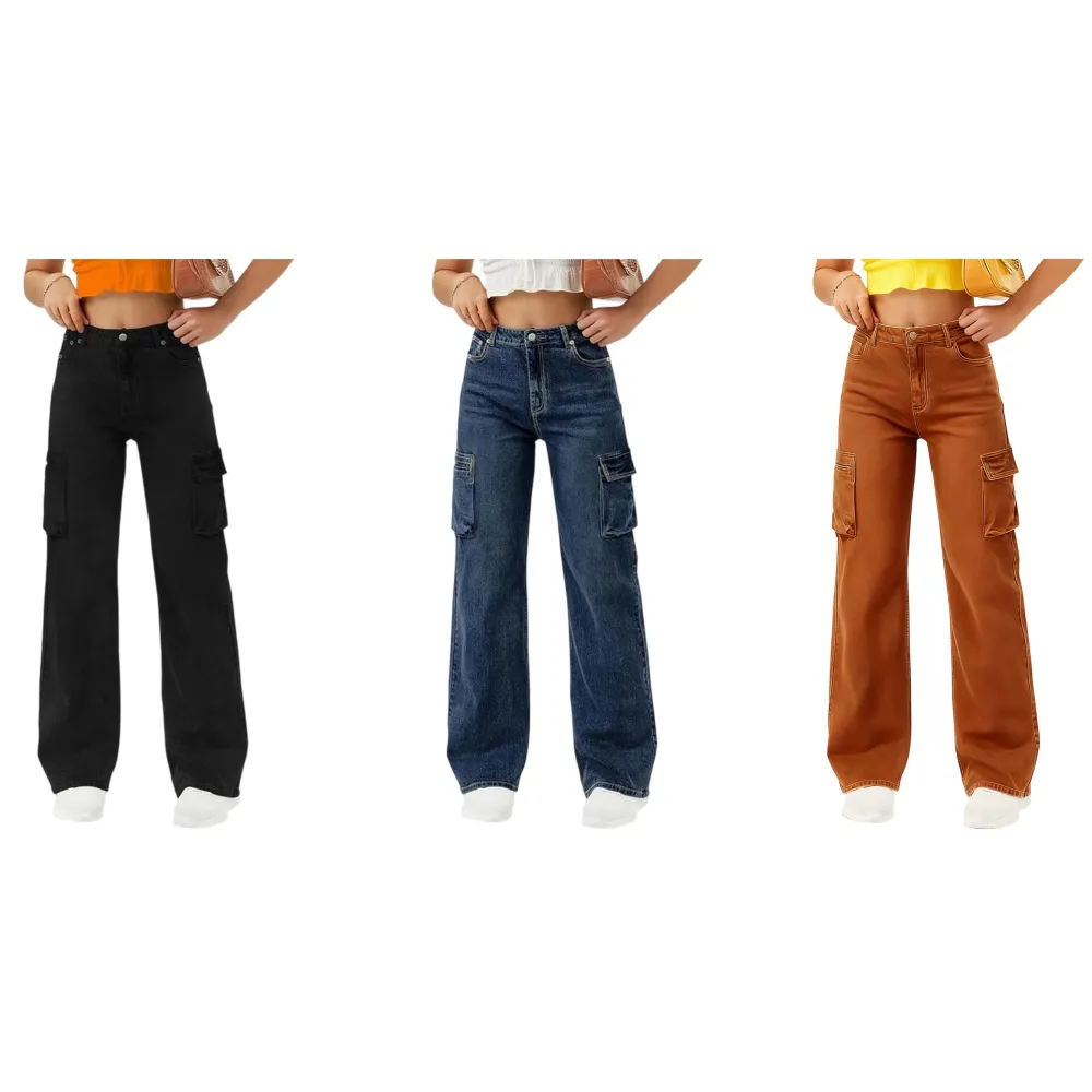 Women High Waisted Cargo Jean