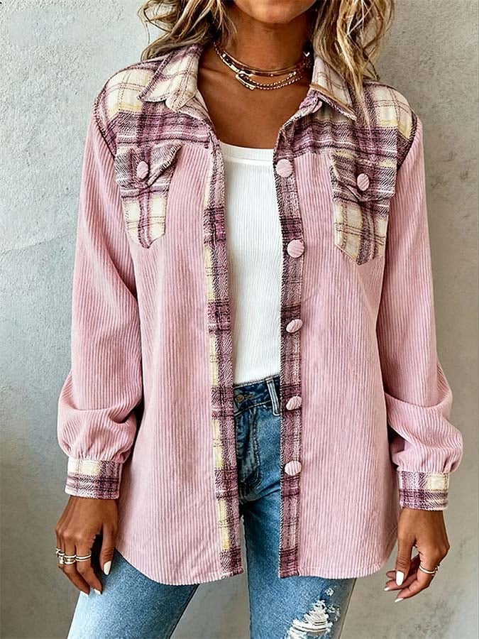 Women'S Casual Lapel Contrast Color Stitching Shirt