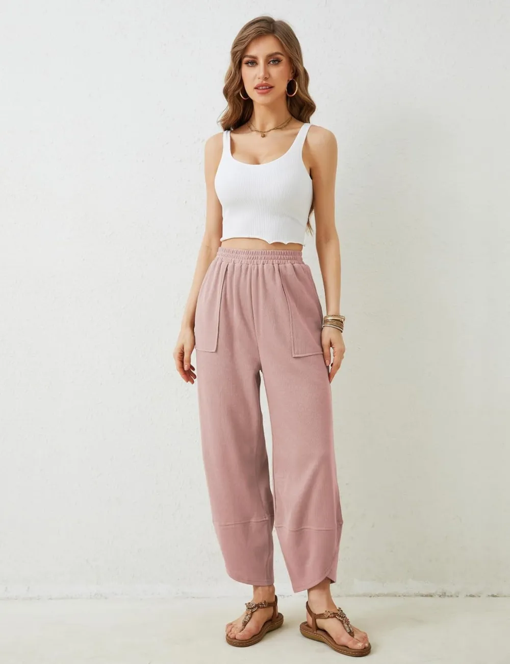 Women's Wide Leg Harem Pants Casual Palazzo Pants with Pockets High Waist Relaxed Fit