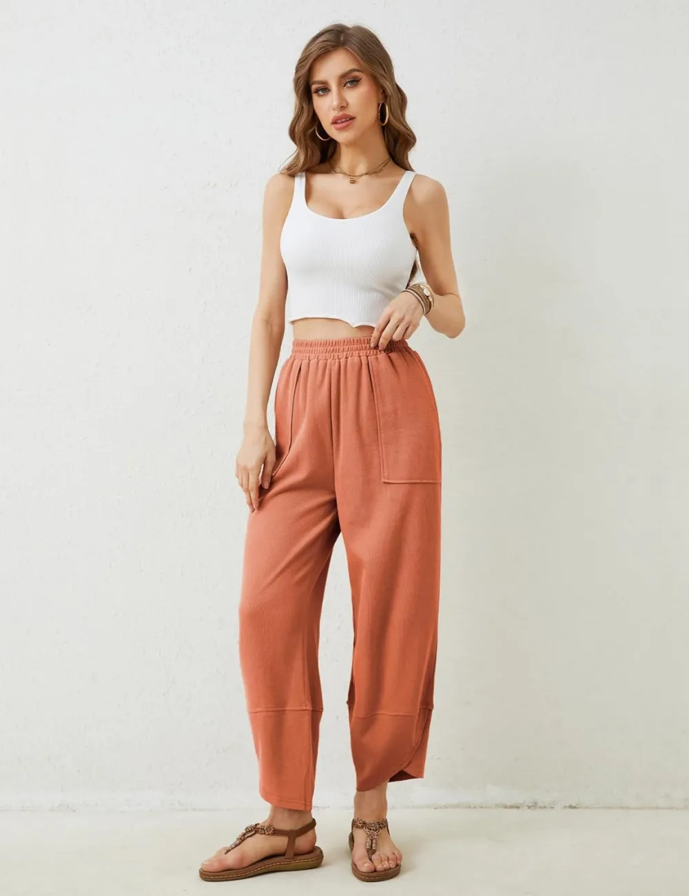 Women's Wide Leg Harem Pants Casual Palazzo Pants with Pockets High Waist Relaxed Fit