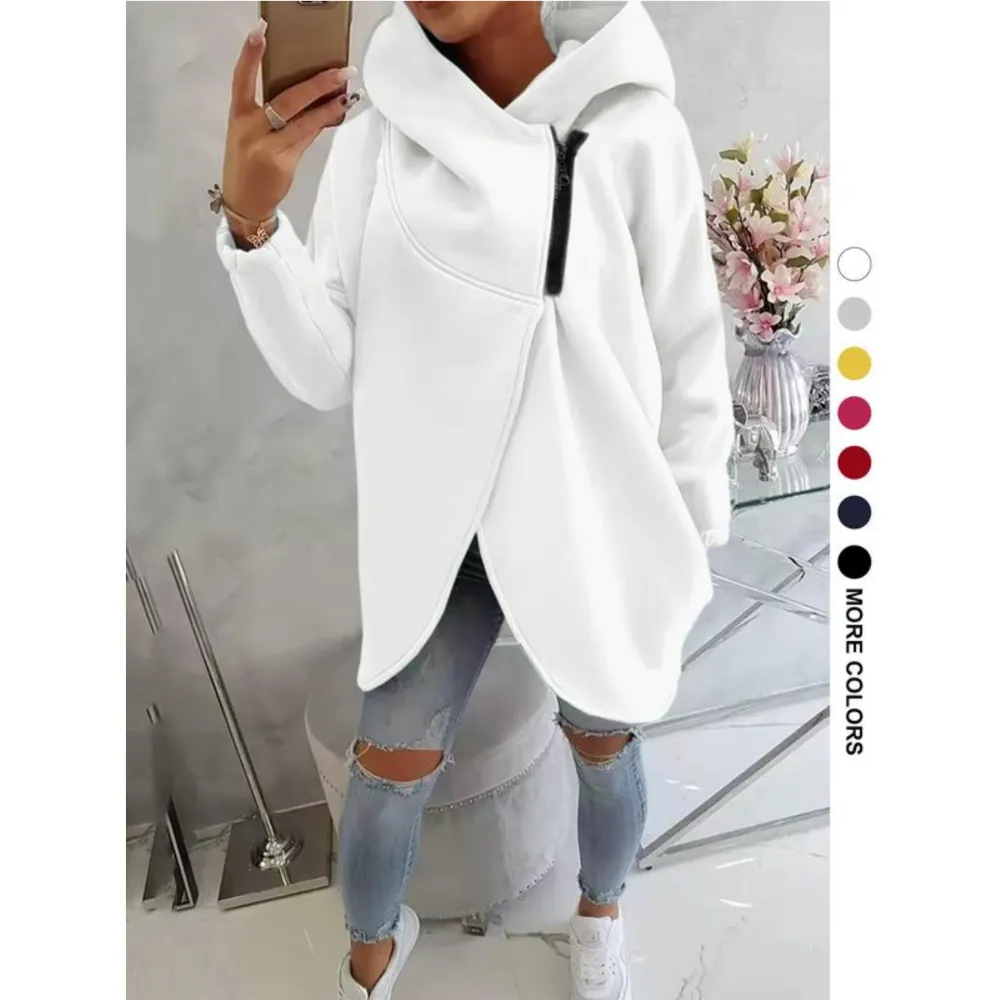Women's Fleece Hoodie with Stylish Asymmetrical Hemline