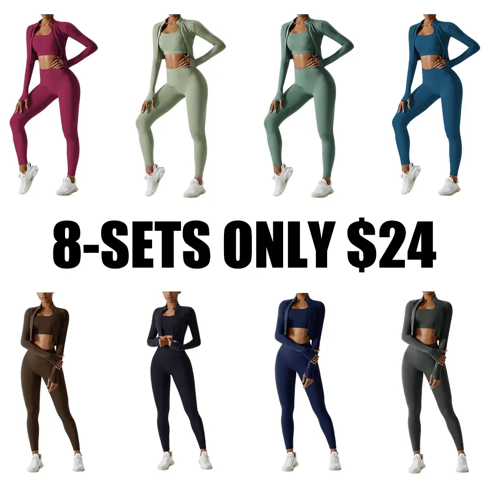 Women’s 3-Piece Workout Set – Sports Bra, Leggings & Zip Jacket with Thumbholes