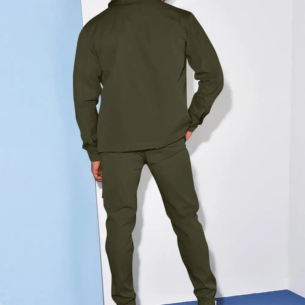 Men's Casual Solid 2-Piece Shirt & Pants Set (Long Sleeve, Spring & Fall)