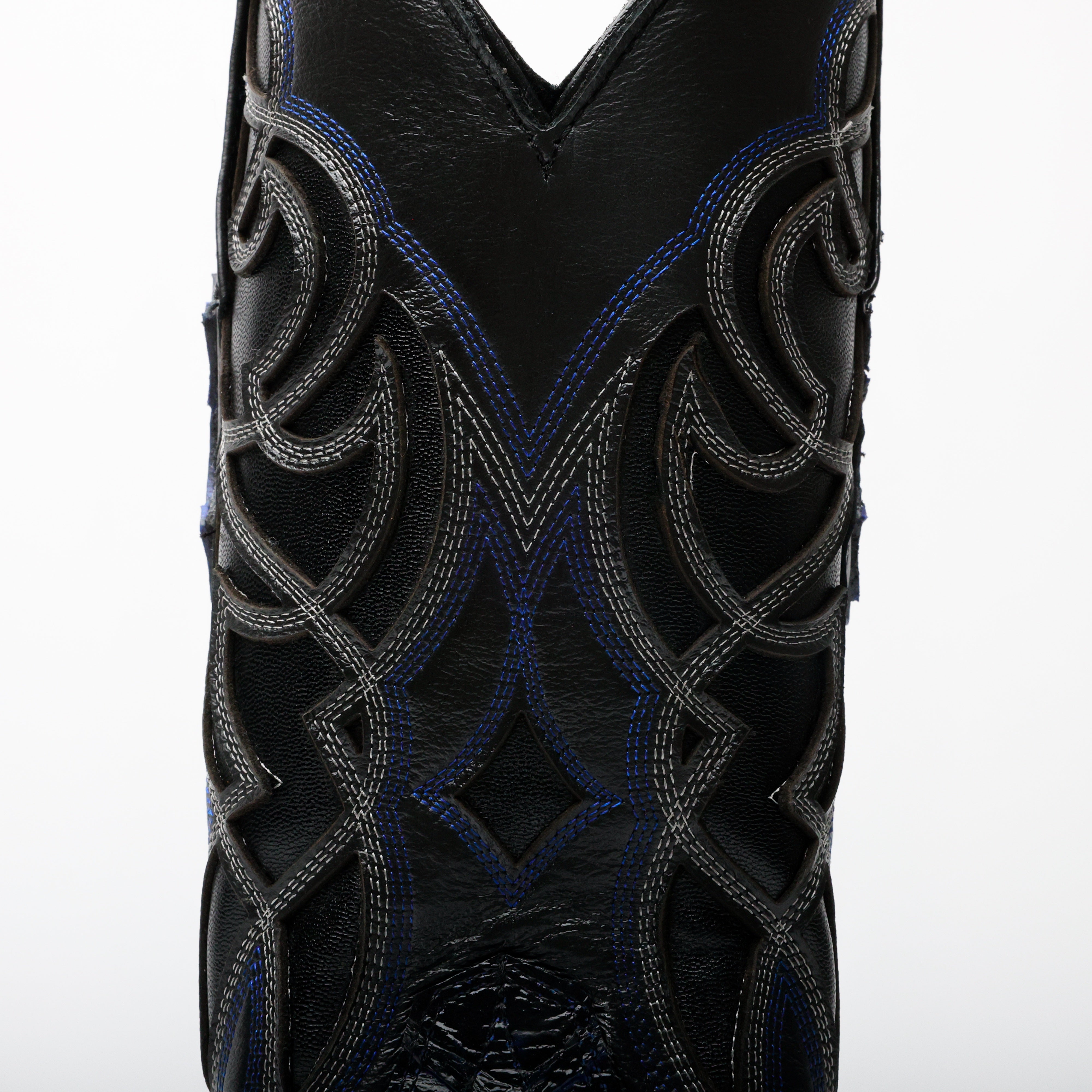 Black/Blue Pirarucu Leather Boots - Square Toe