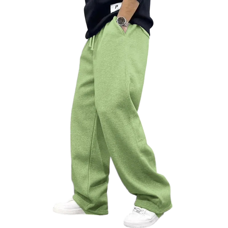 Men's Casual Fashionable Versatile Trendy New Plain Simple Drawstring Wide-Leg Long Pants
