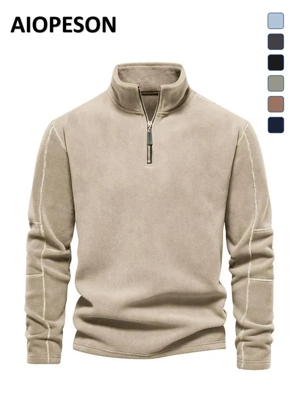 Men's Solid Half Zip Funnel Neck Polar Fleece Sweatshirt