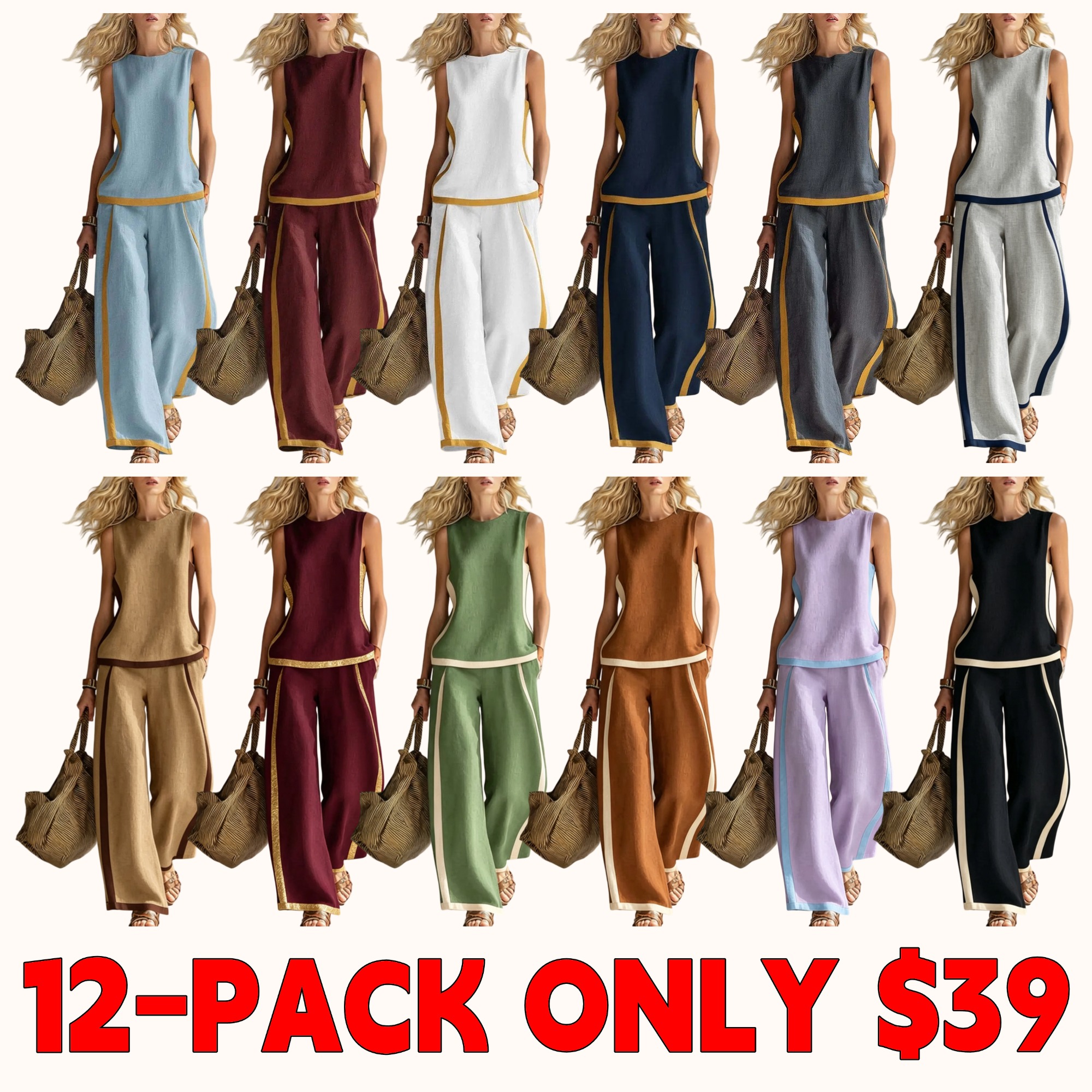 2026 New Arrival: Women's Two-Piece Set — Sleeveless Color-Block Top & Wide-Leg Pants