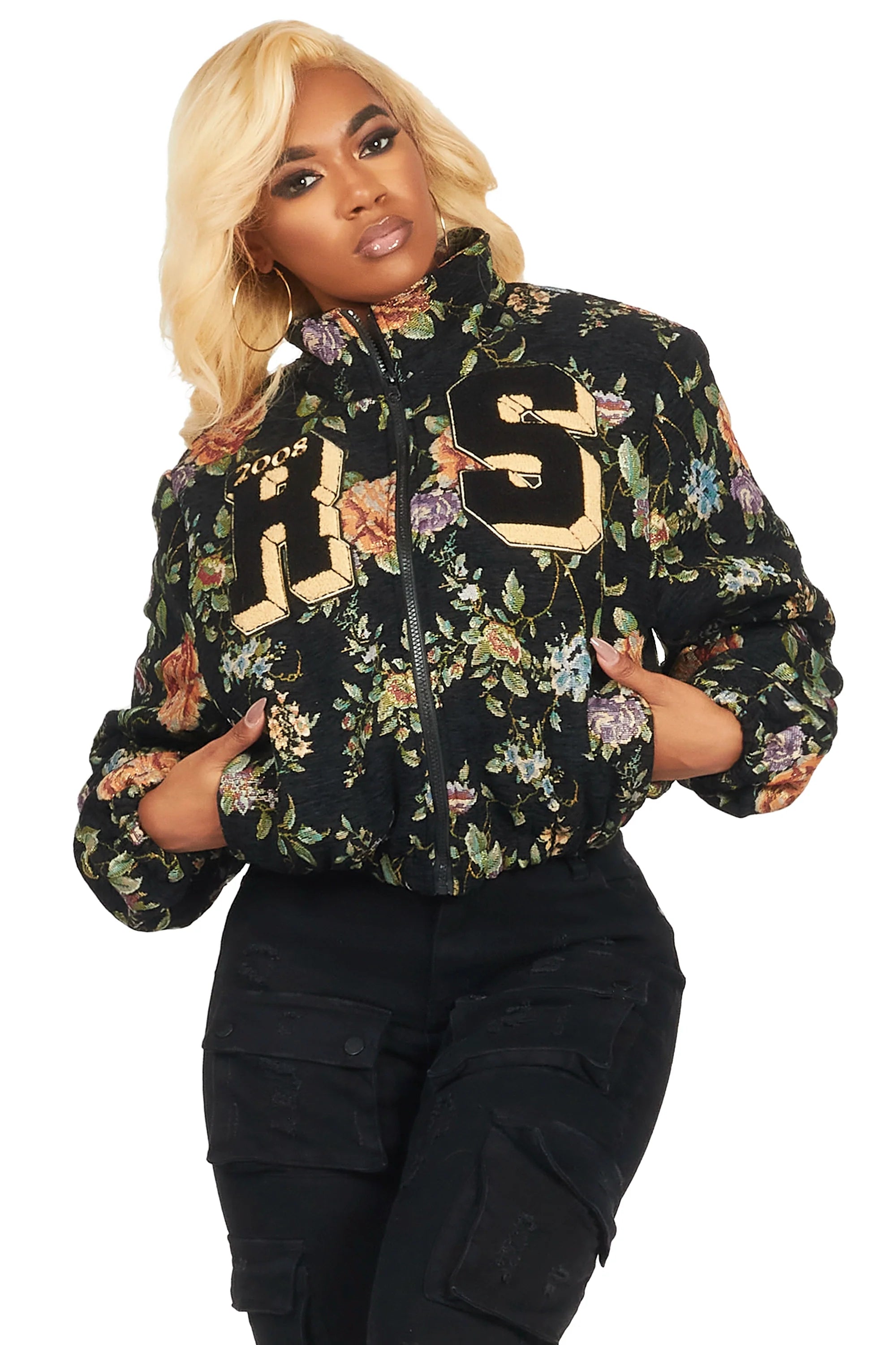 Marionna Black Tapestry Puffer Jacket