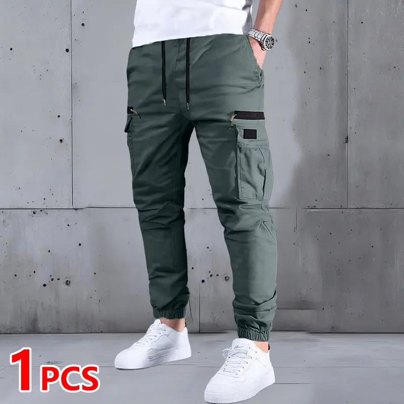 Men’s Drawstring Cargo Pants – Multi-Pocket Casual & Outdoor Work Pants