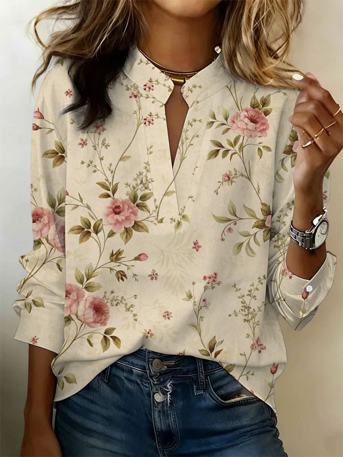 Women's Vintage Floral And Botanical Print Art Shirt