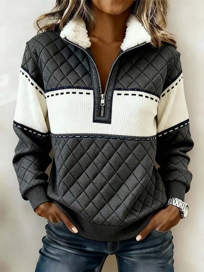 Women'S Casual Color Block Printed Pullover Sweatshirt