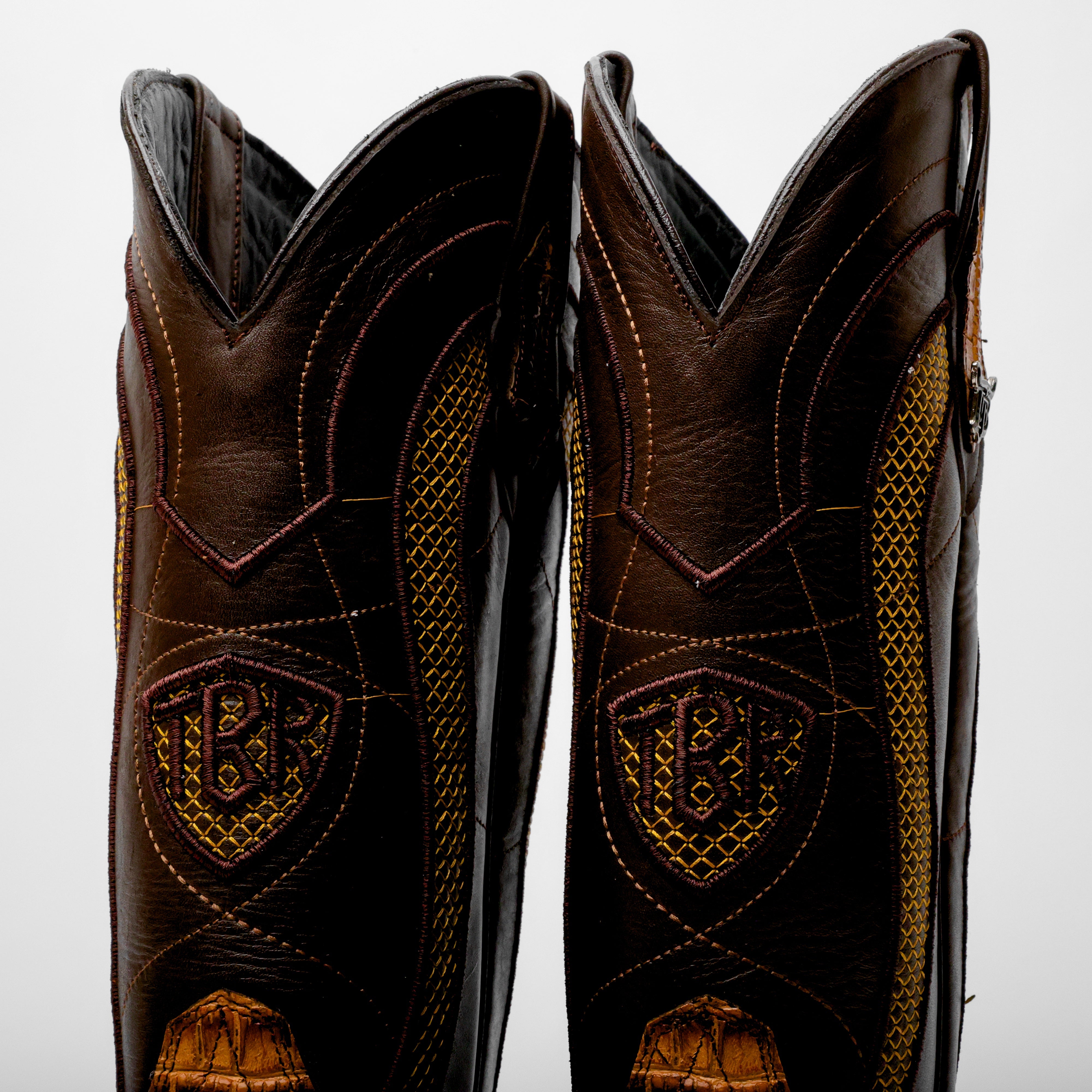 Two-Tone Caiman Belly Leather Boots - Square Toe