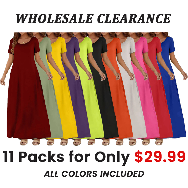 🔥8 PACK $24.99- Women's Casual Commuter Plain Minimalist Short Sleeve Dress with Pockets