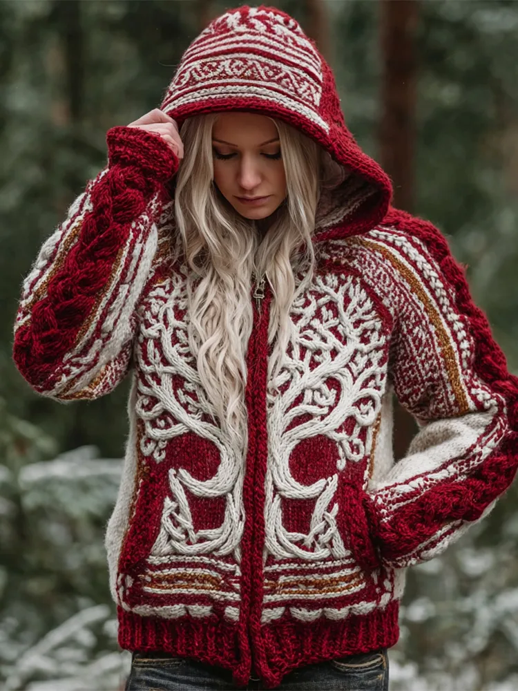 Christmas Viking Tree Of Life Women's Zip-up Hooded Sweater