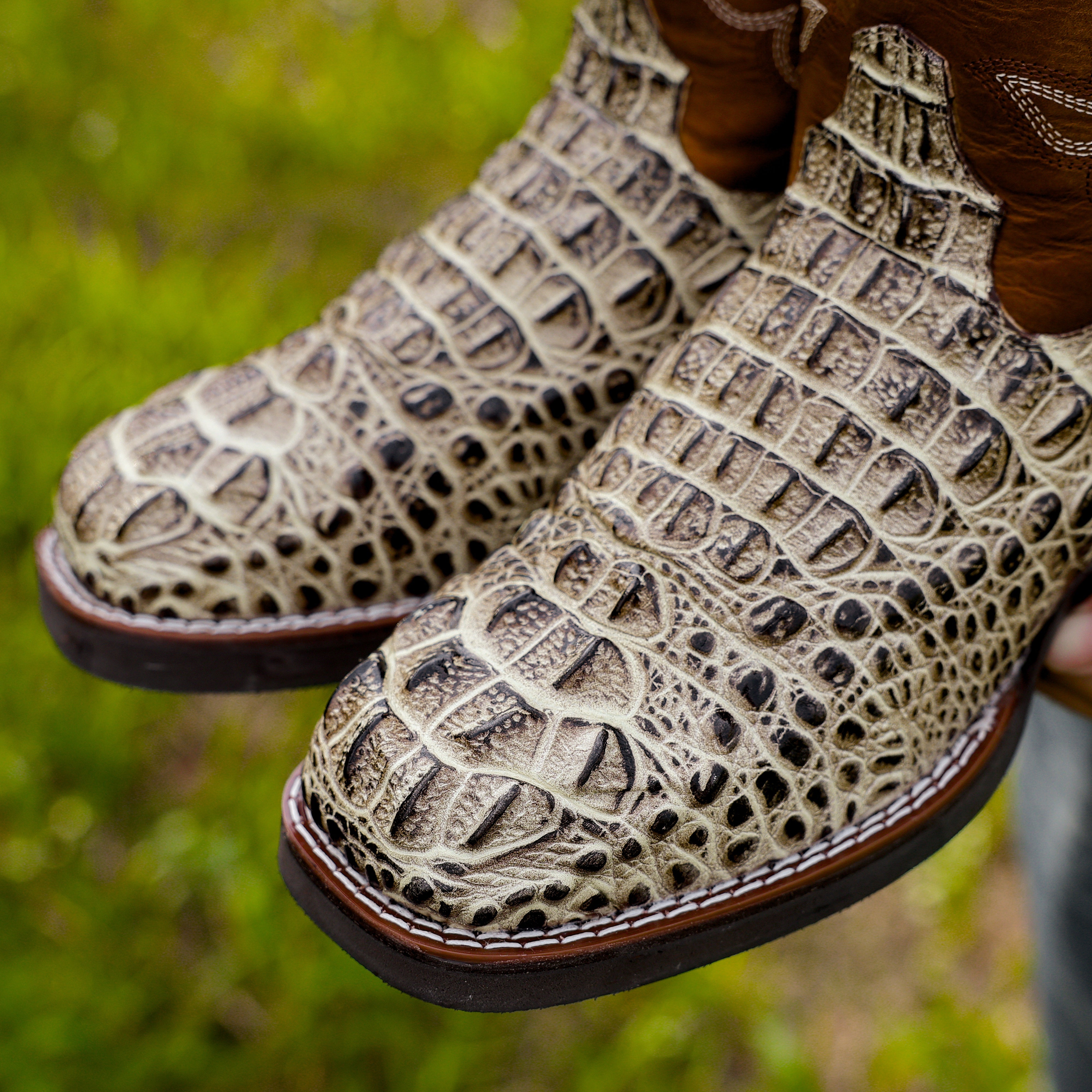 Desert Caiman Neck Leather Boots With Lightweight Soles - Square Toe