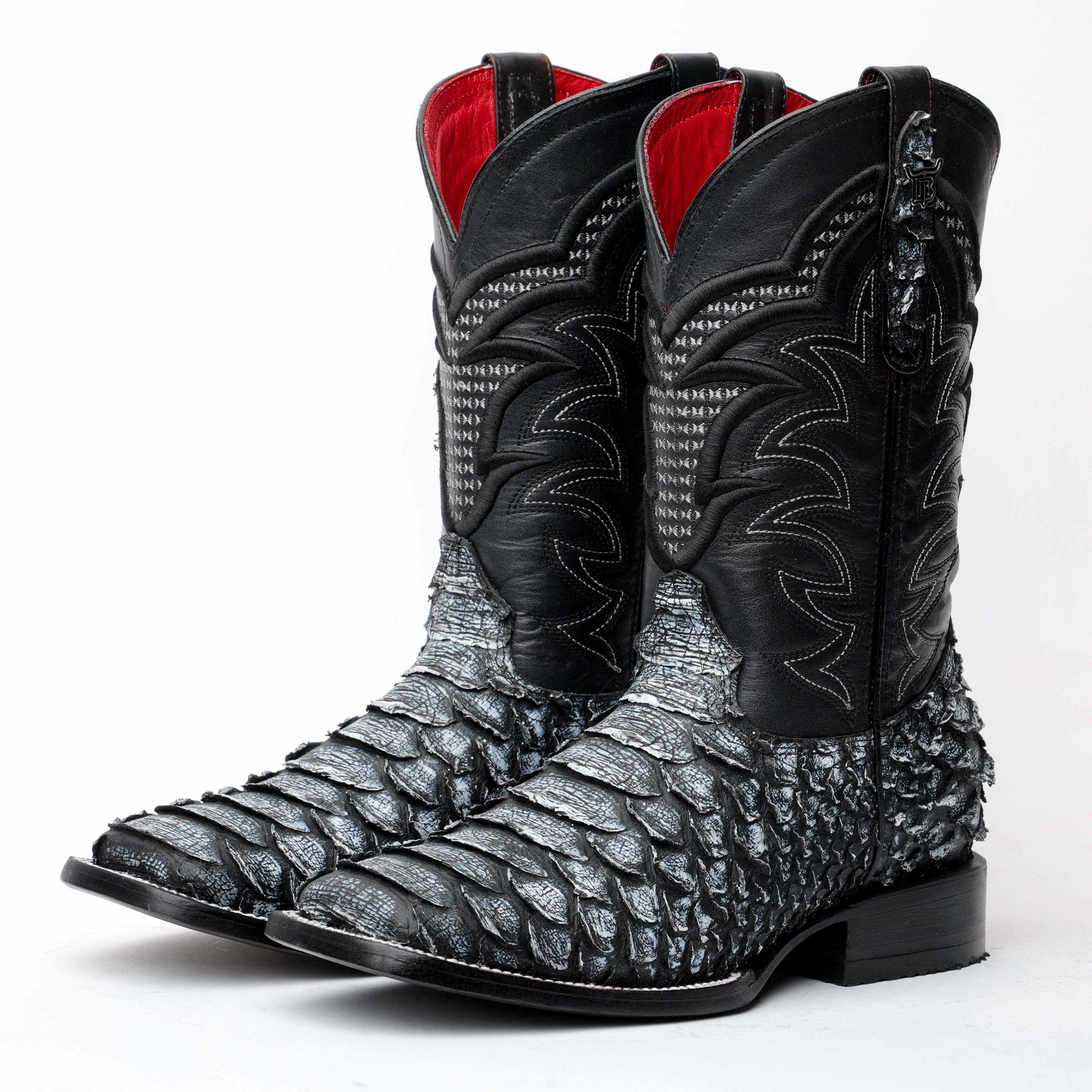 Rustic Grey Jumbo Python Leather Boots - Square Toe