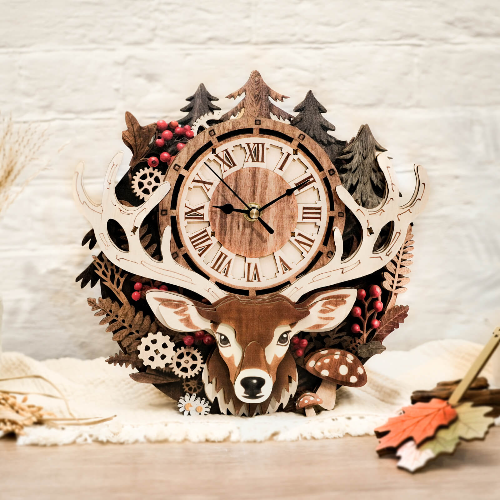 Reindeer– DIY Wooden Clock, 3D Puzzle Craft Kit