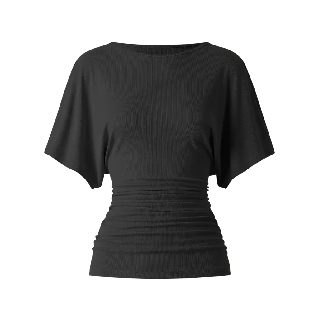 Women's Fashion Effortless Boatneck Batwing Sleeve Side Ruched Top - Stylish & Comfortable