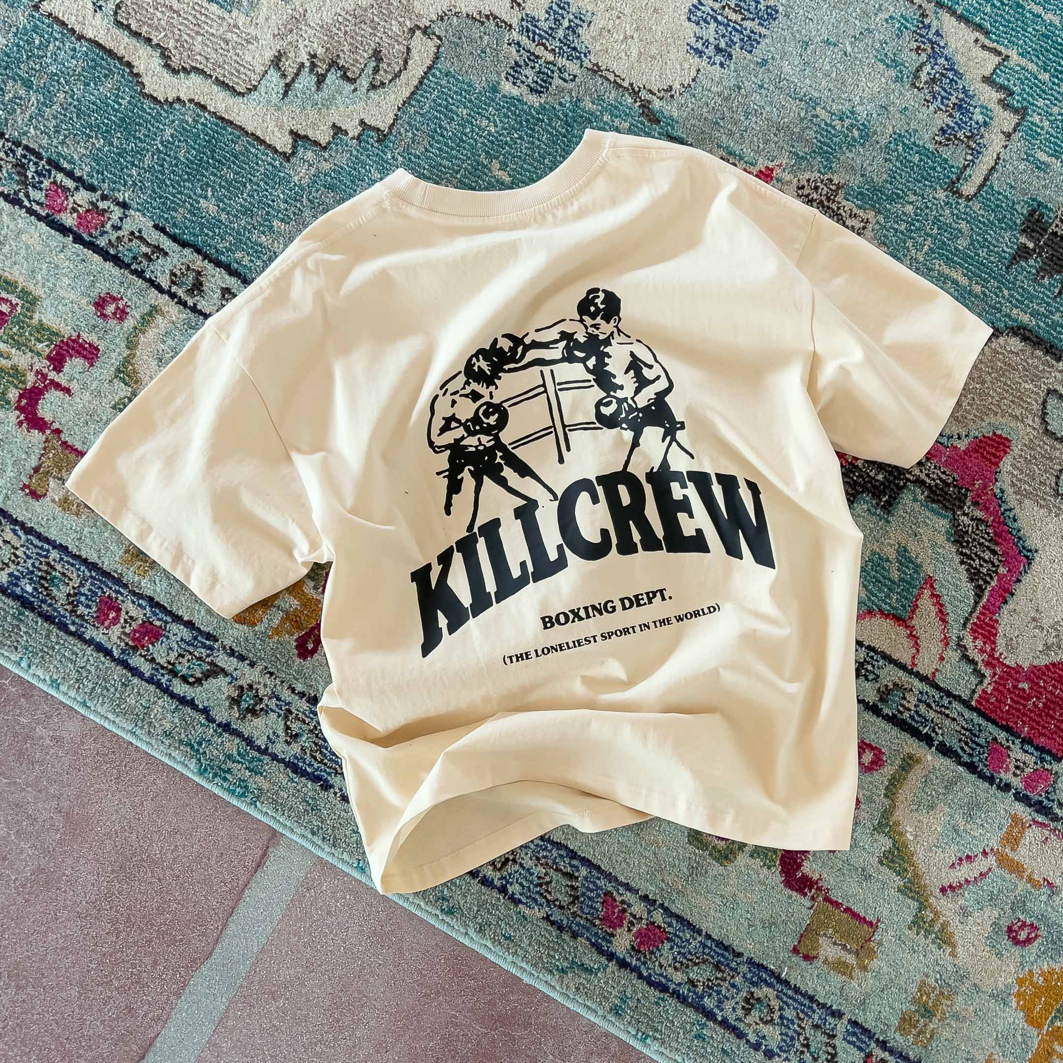 RELAXED FIT NATURAL COTTON BOXING DEPARTMENT T-SHIRT - CREAM / BLACK