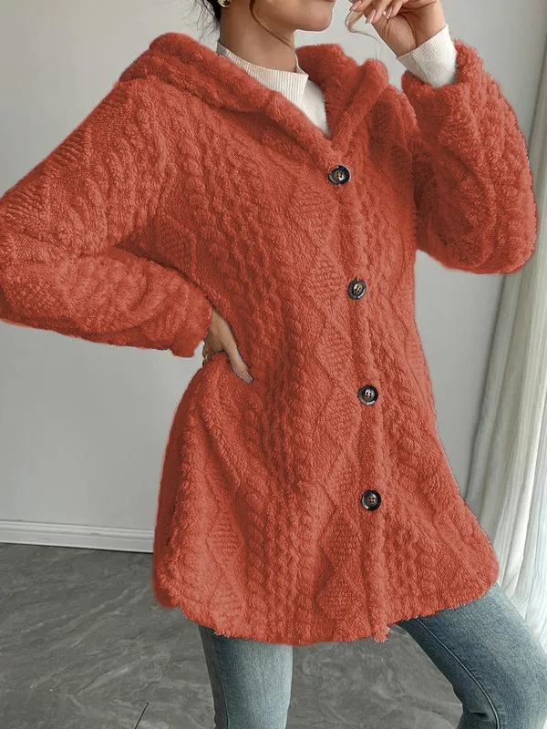 Women's Solid Color Fuzzy Hooded Jacket