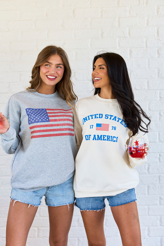 Distressed Flag Light Grey Graphic Sweatshirt