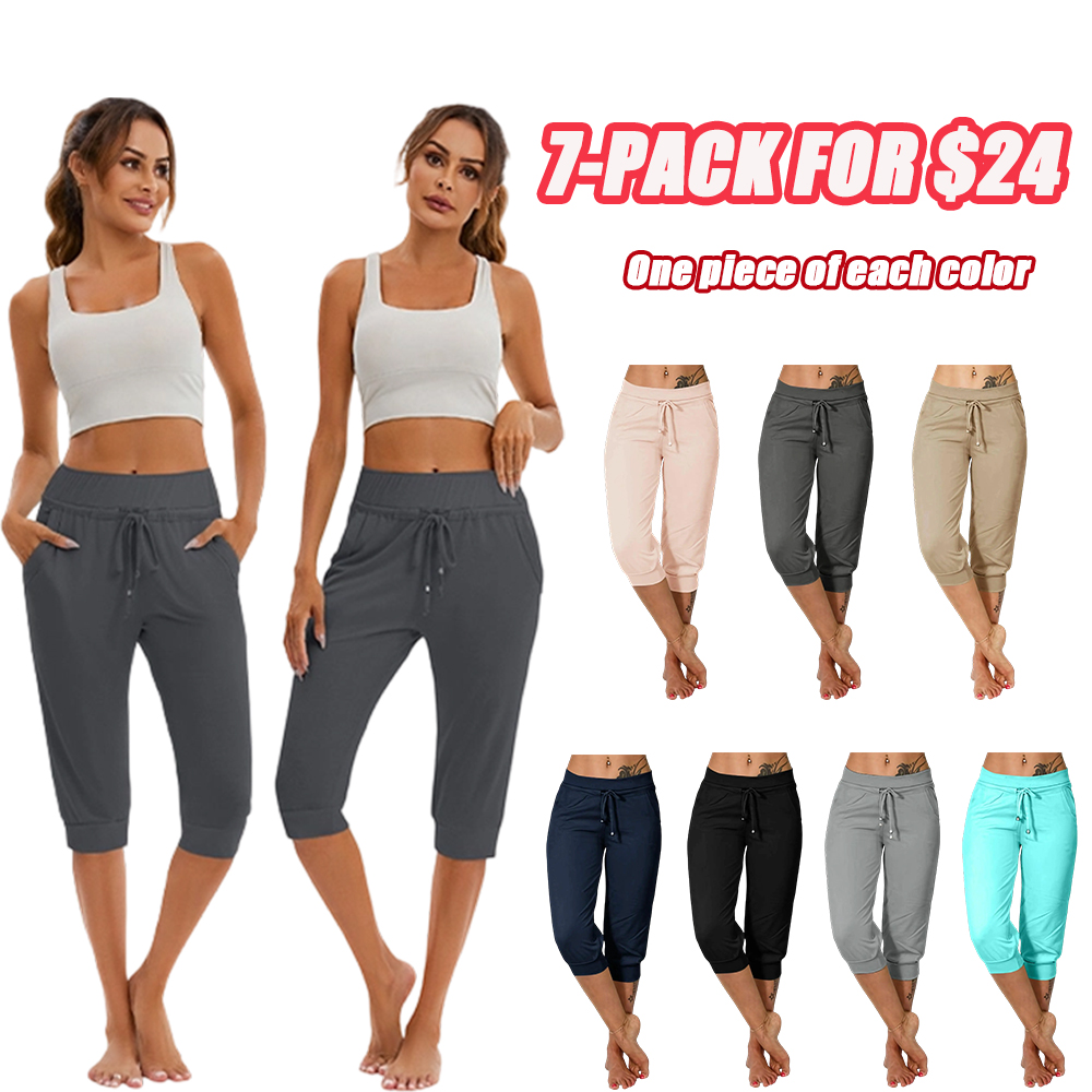 Women's Plain Drawstring Waist Capris Pants, Casual Pocket Trousers for Daily Wear