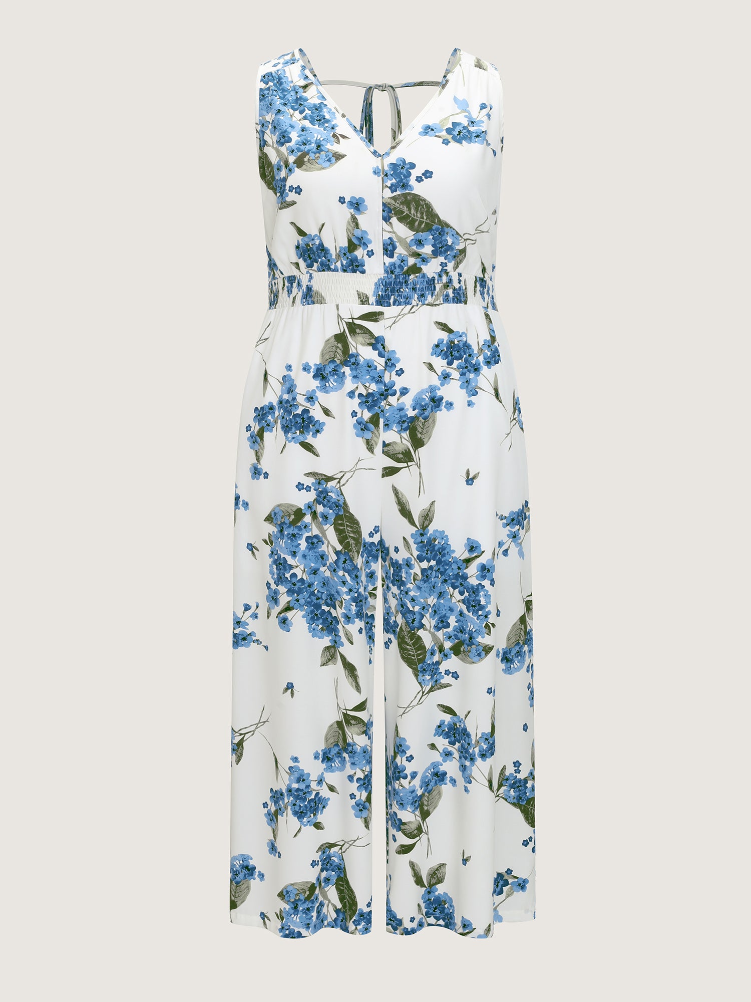 Large Floral Print Shirred Waist Jumpsuit