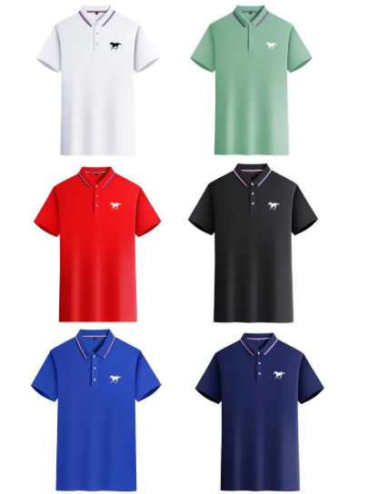 Men's Solid Color Slim Fit Short-Sleeve Horse Print Polo Shirt Set