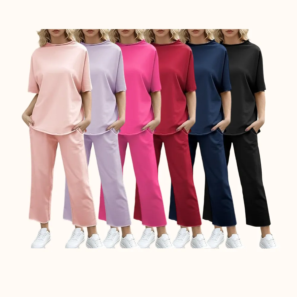 Women's 2 Piece Outfits Lounge Set 3/4 Batwing Sleeve Capelet Crew Neck Pullover Tops Wide Leg Pants