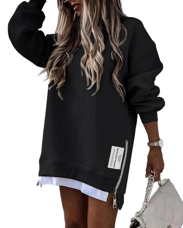 Women's pullover sweatshirt with slit casual dress