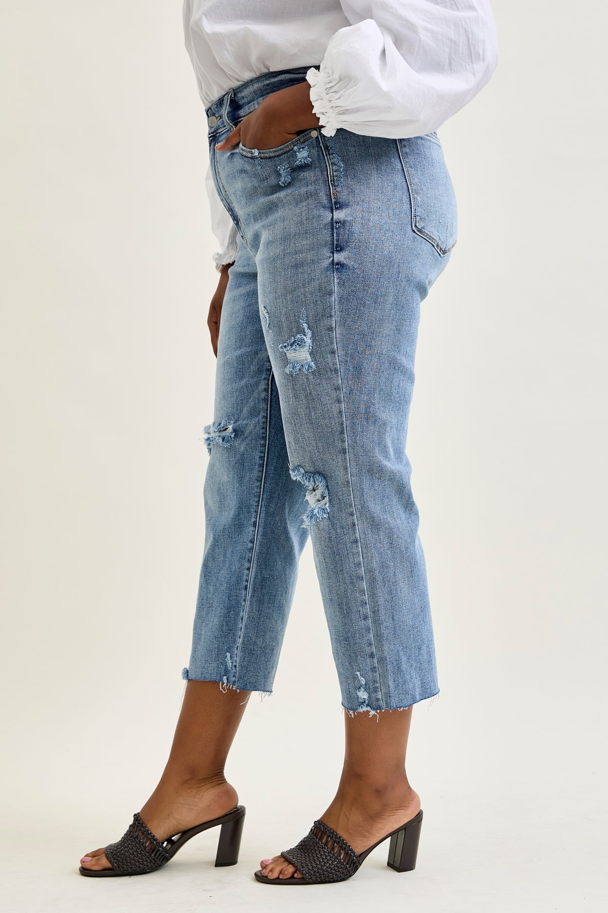 Celeste High Rise With Distressed Crop Wide Leg - PLUS