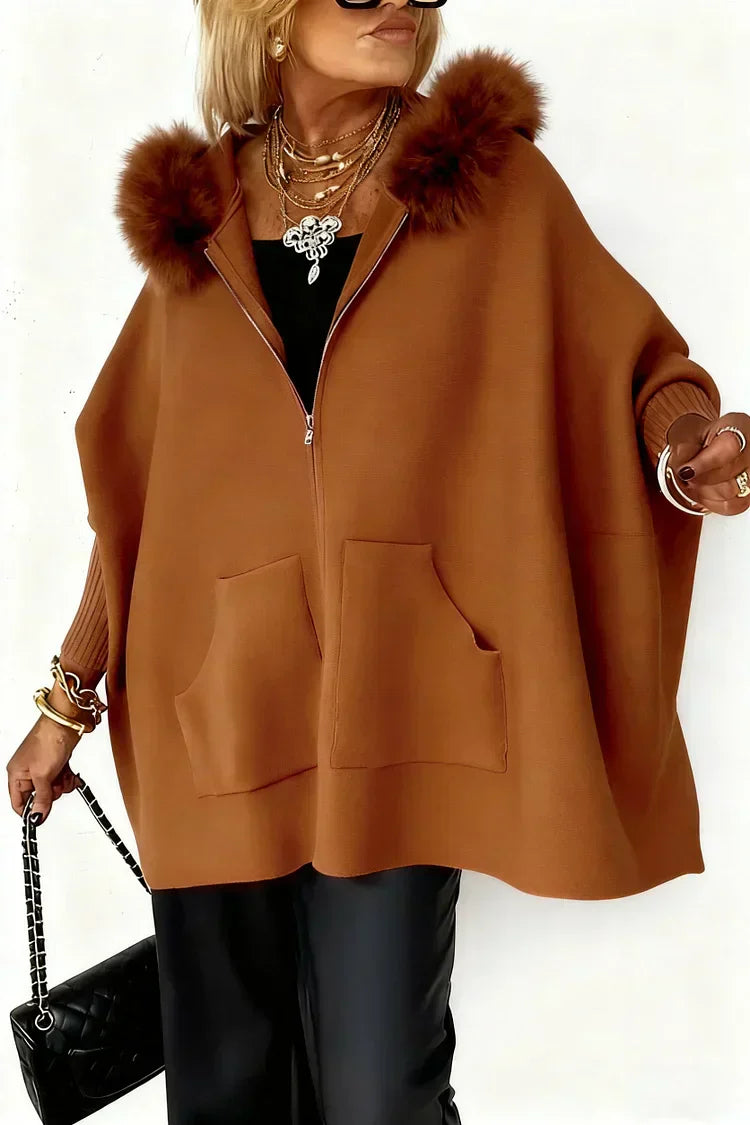 Women's jacket with fur collar in a solid color for a casual look