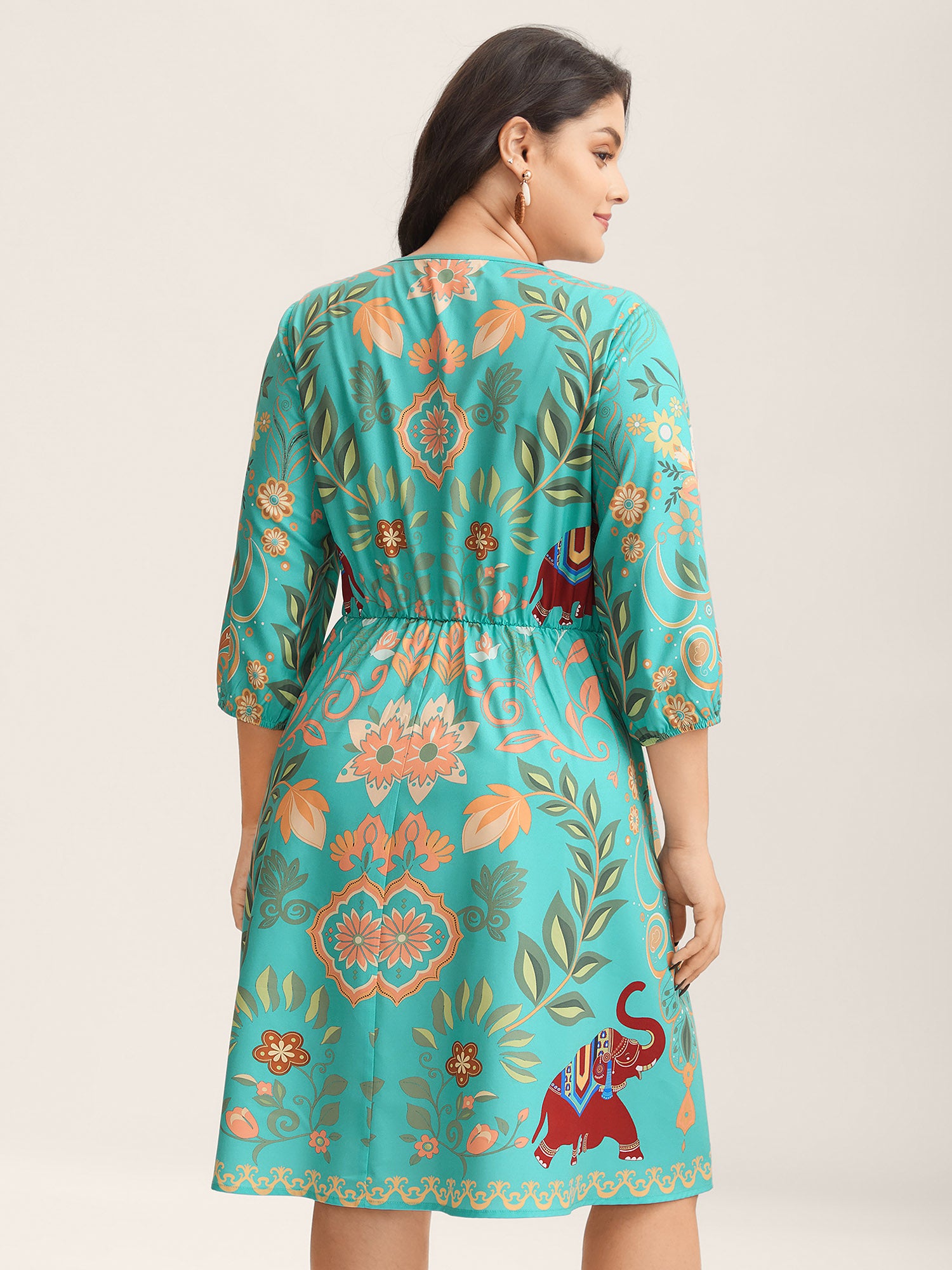 Boho Print V-Neck Pockets Mini Dress