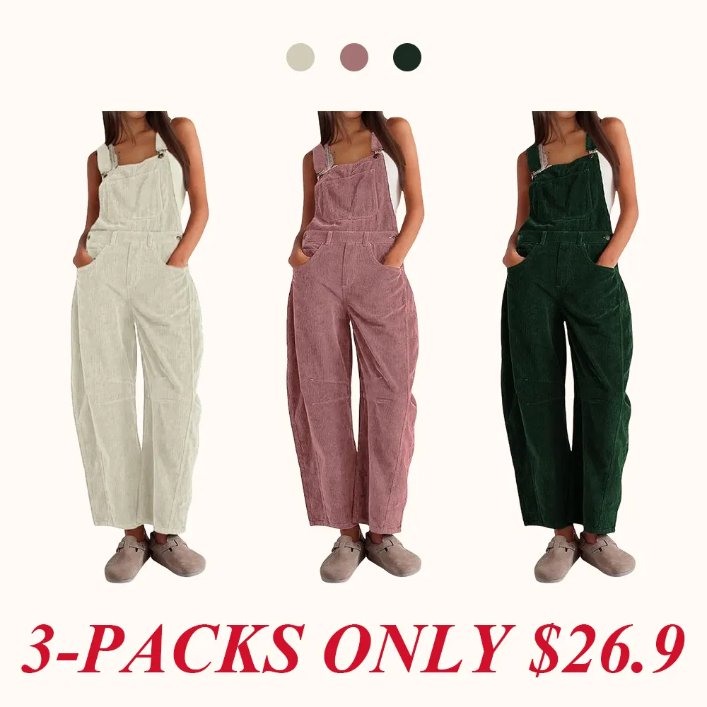 Women Barrel Wide Leg Bib Corduroy Pants