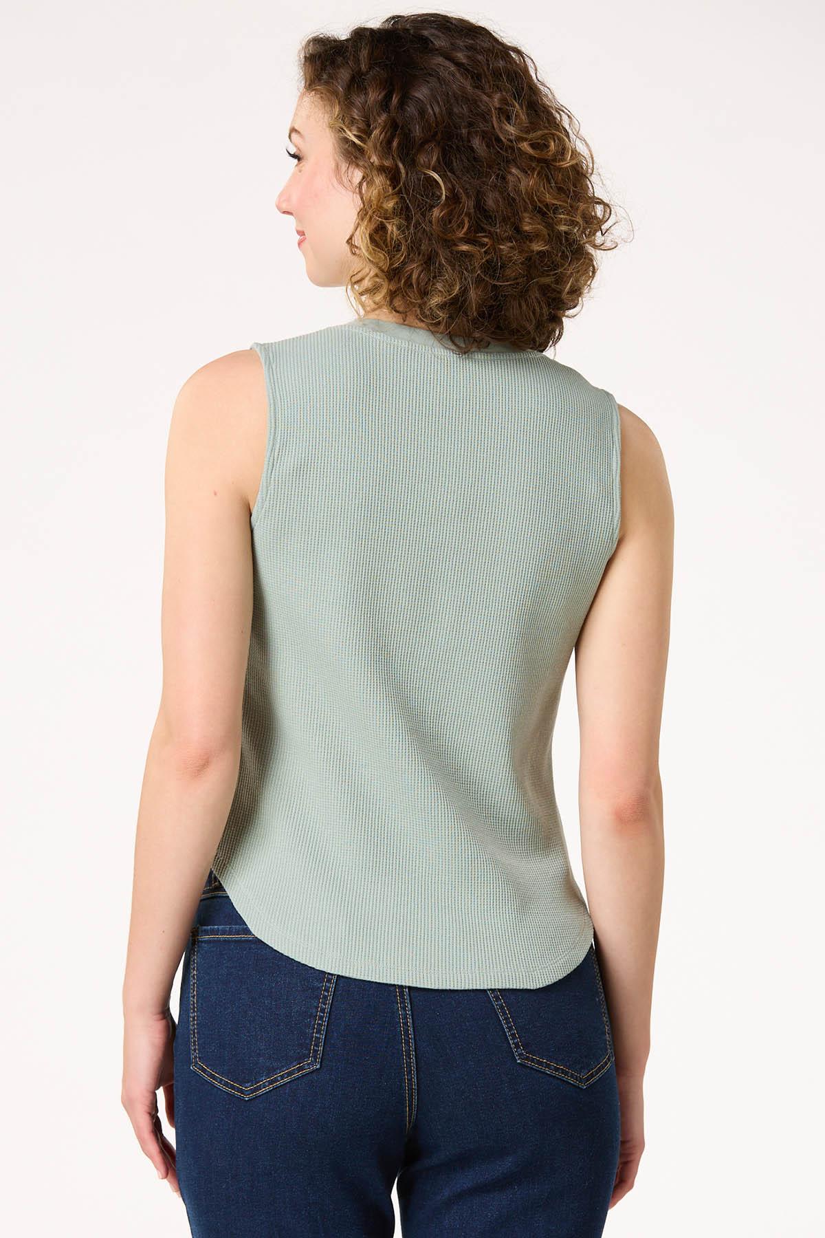 Embroidered Button Front Tank