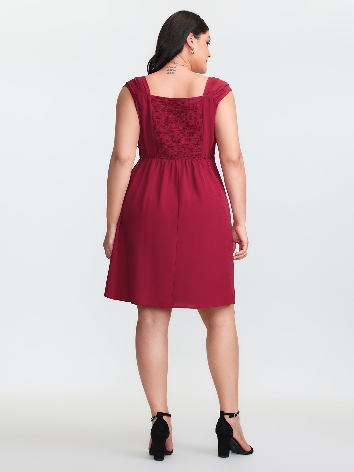 Twist-Front Pleated Pockets Mini Dress