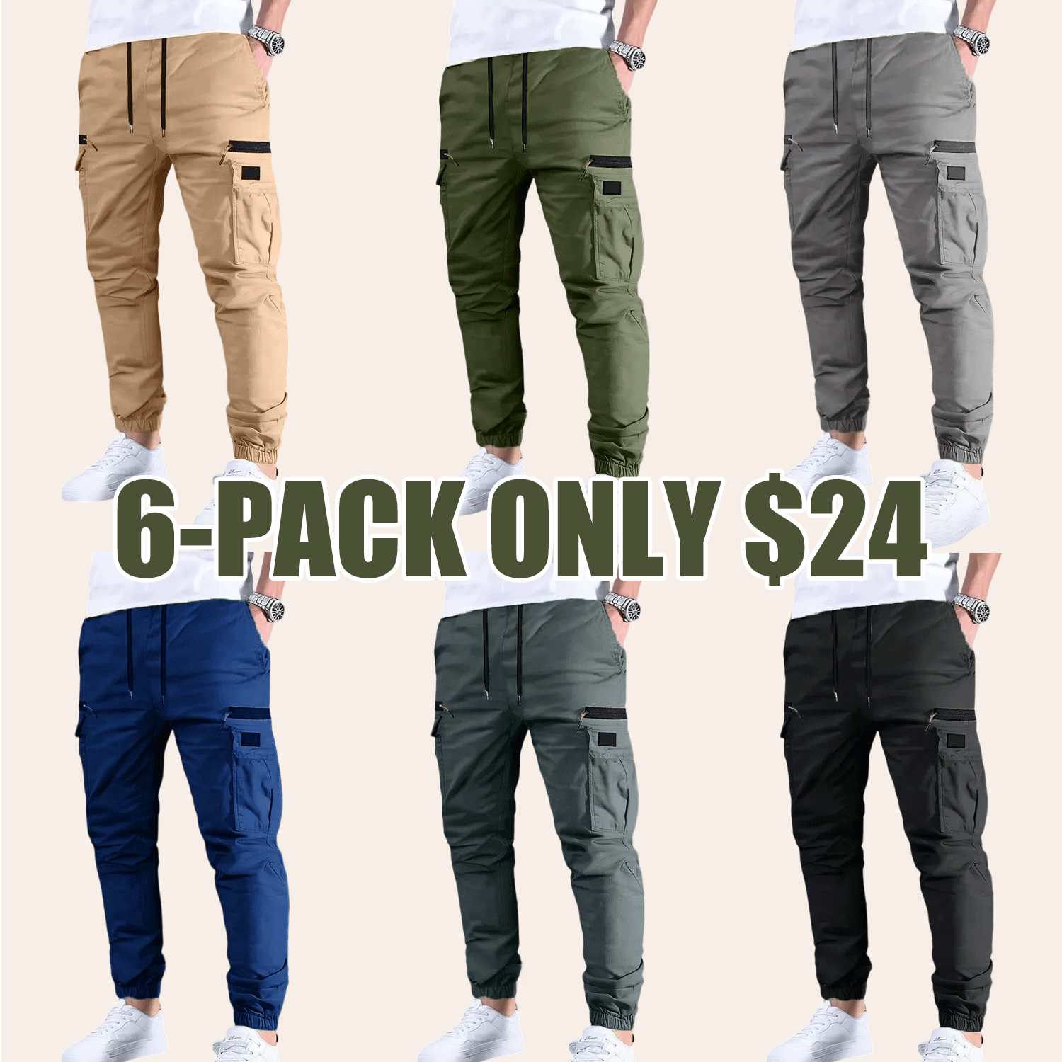 Men’s Drawstring Cargo Pants – Multi-Pocket Casual & Outdoor Work Pants