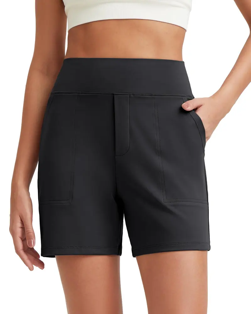 Women's athletic shorts - high-waisted running and yoga shorts (with pockets)