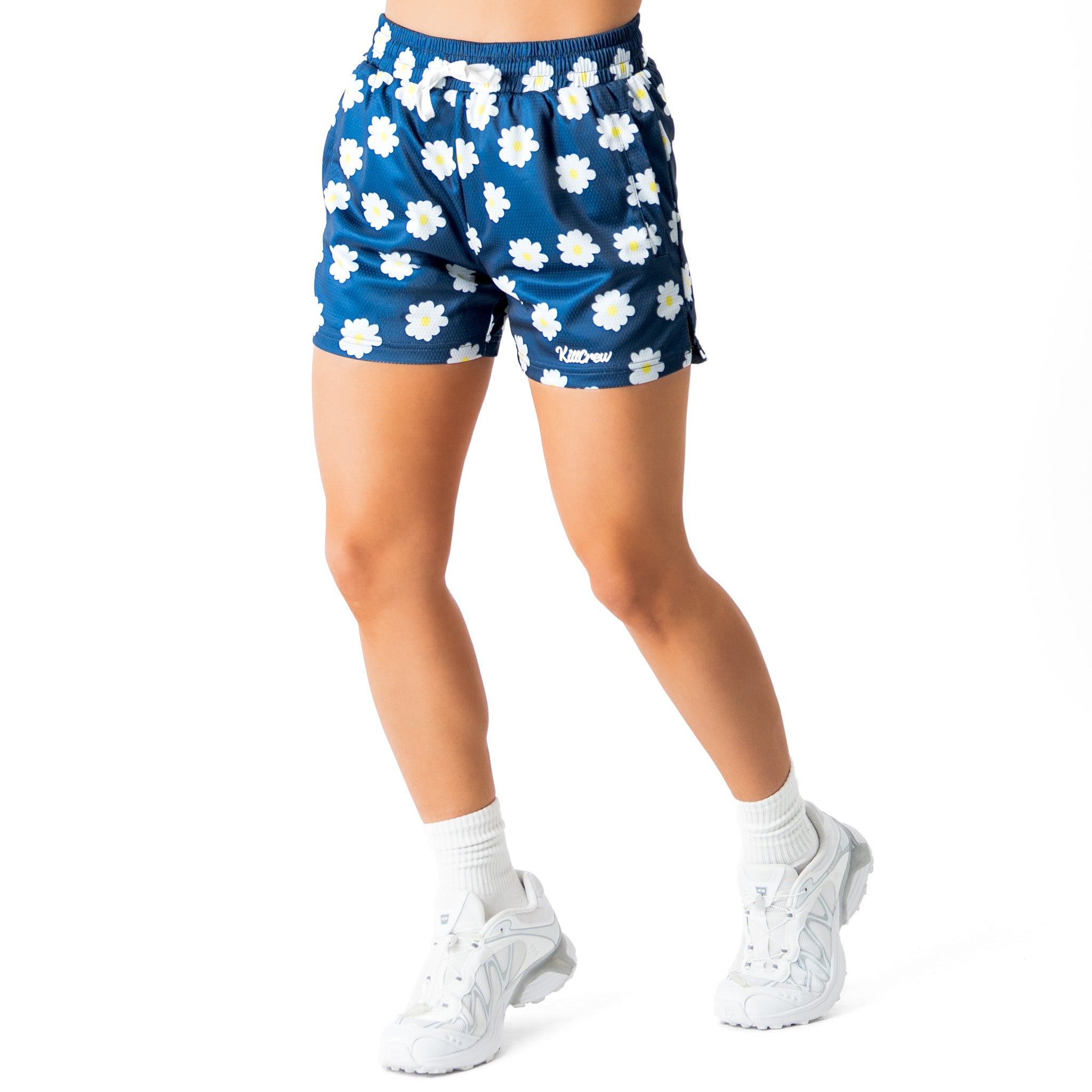 MUAY THAI SHORTS (MID THIGH CUT) DAISY - BLUE