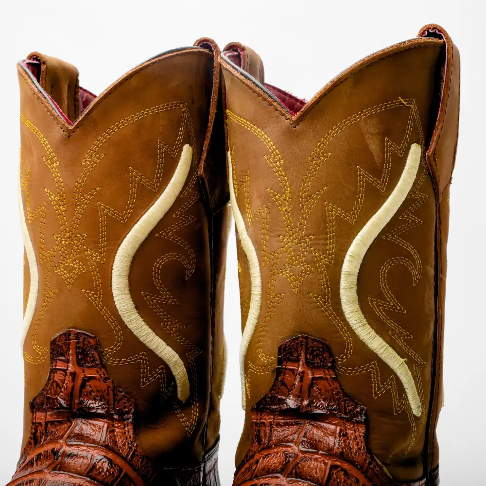 Cognac Caiman Belly Leather Boots With 3D Lightweight Sole - Composite Toe