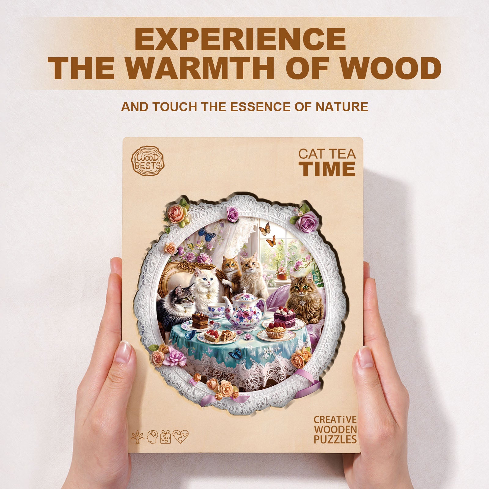 Cat Tea Time Wooden Jigsaw Puzzle
