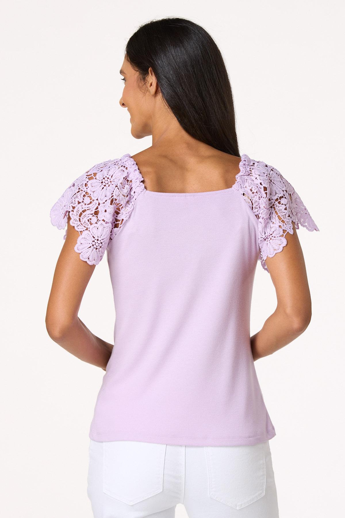 Lace Sleeve Ribbed Top