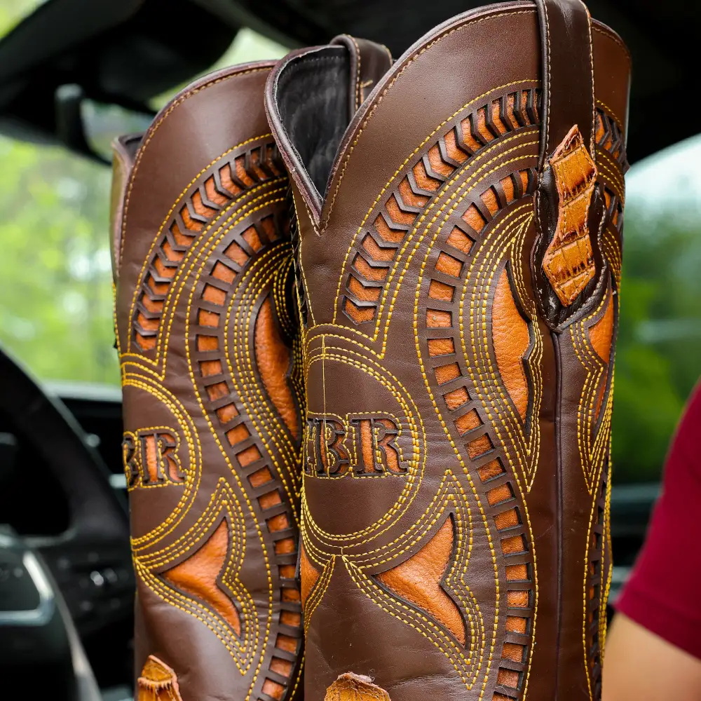 Honey Caiman Belly Leather Boots - Square Toe