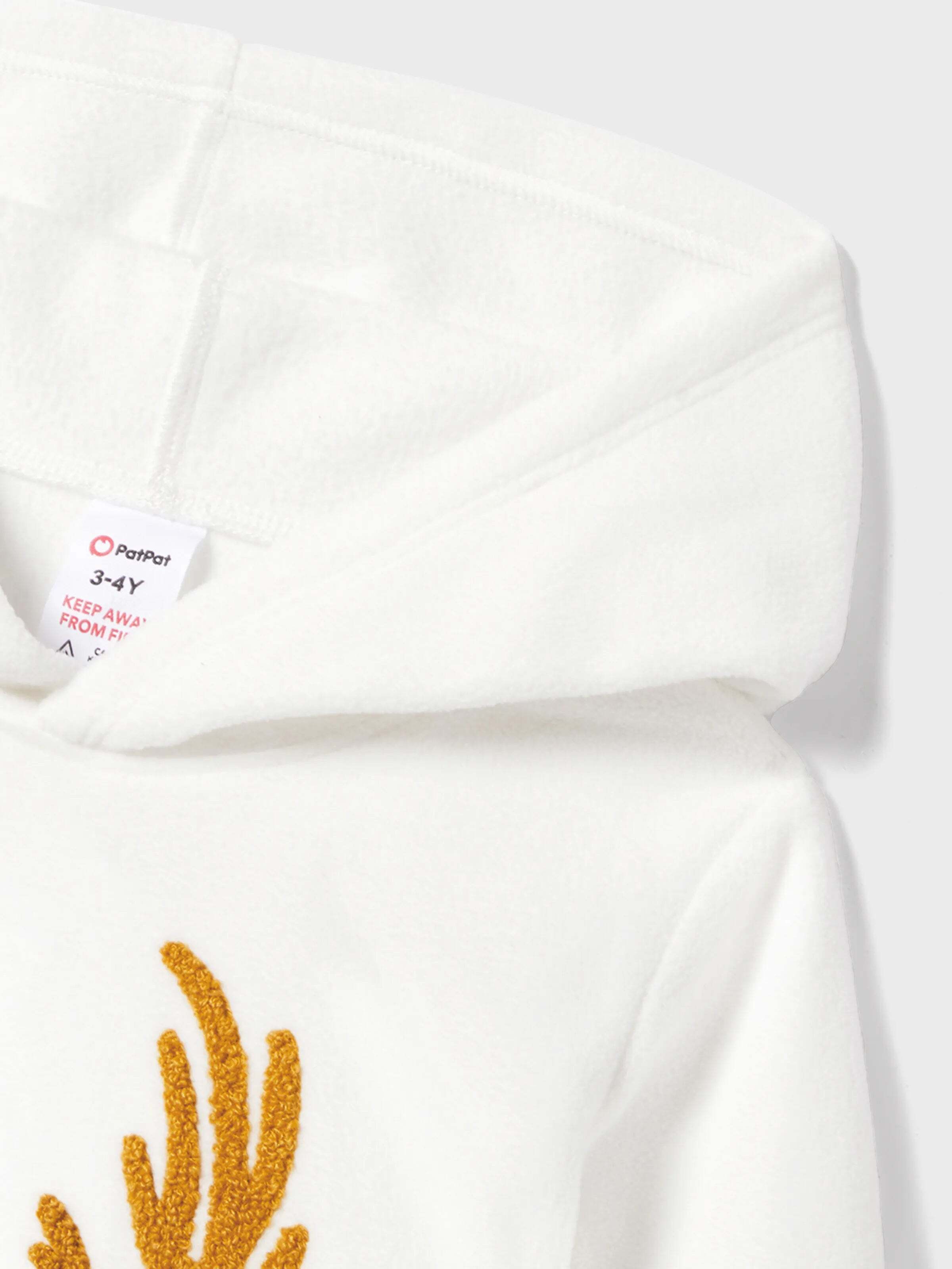 Christmas Family Matching Letters Embroidered Long-sleeve Hooded Fleece Pajamas Sets with Christmas Socks White